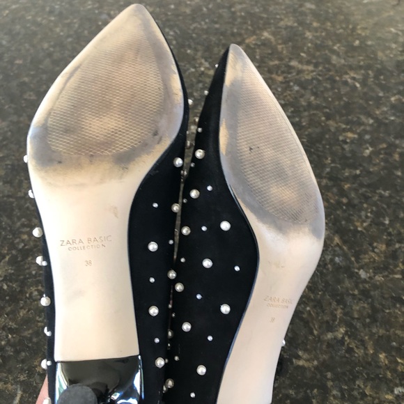 Zara black suede heel with pearl adornment - Picture 6 of 6